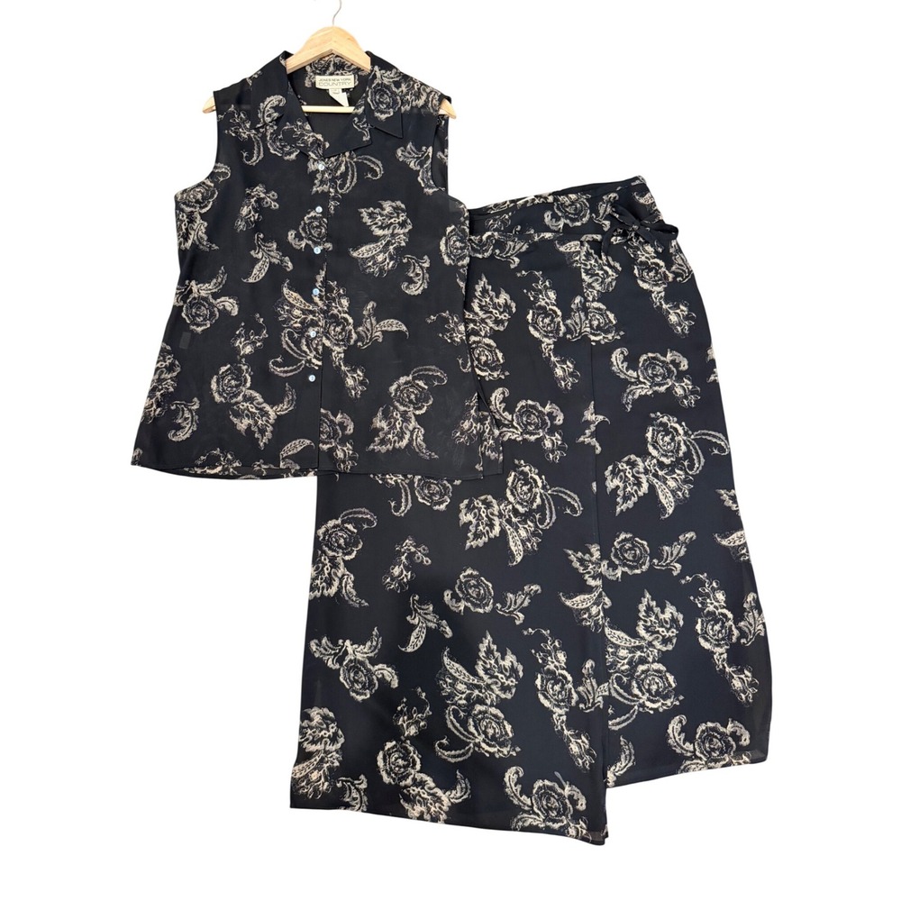 Jones New York Country Vintage 2 Piece Floral Wrap Skirt Set 16 Cottagecore 90's